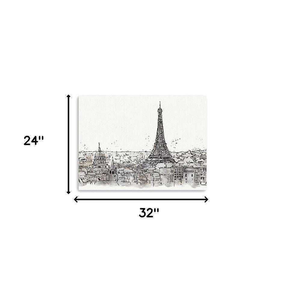 Monochrome Paris Rooftops Sketch Unframed Print Wall Art - Homeroots - Flyclothing LLC