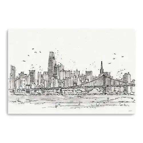 Monochrome City Skyline Sketch Unframed Print Wall Art - Homeroots - Flyclothing LLC