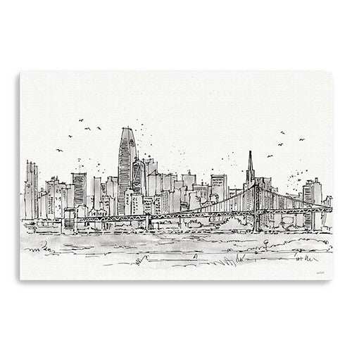 Monochrome City Skyline Sketch Unframed Print Wall Art - Homeroots - Flyclothing LLC