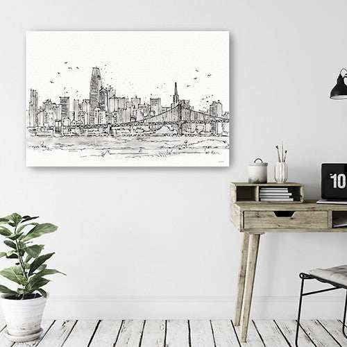 Monochrome City Skyline Sketch Unframed Print Wall Art - Homeroots - Flyclothing LLC