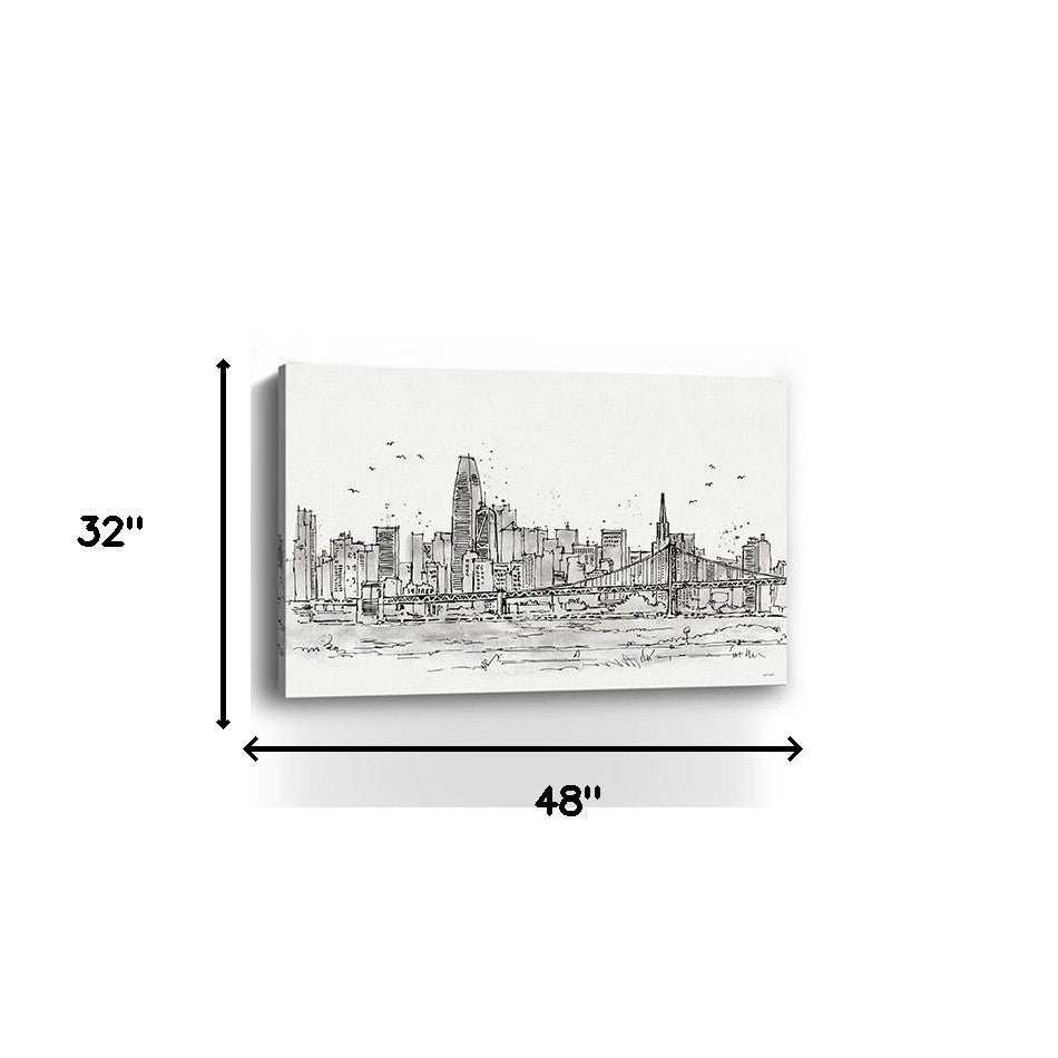 Monochrome City Skyline Sketch Unframed Print Wall Art - Homeroots - Flyclothing LLC
