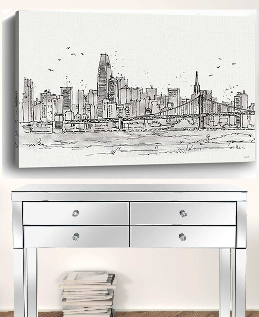 Monochrome City Skyline Sketch Unframed Print Wall Art - Homeroots - Flyclothing LLC