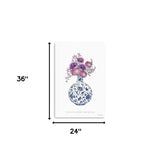 36" x 24" Blue and White Happiness Floral Vase Canvas Wall Art - Homeroots