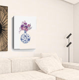 36" x 24" Blue and White Happiness Floral Vase Canvas Wall Art - Homeroots