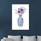 24" x 16" Blue and White Life Floral Vase Canvas Wall Art - Homeroots