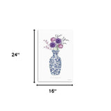 24" x 16" Blue and White Life Floral Vase Canvas Wall Art - Homeroots