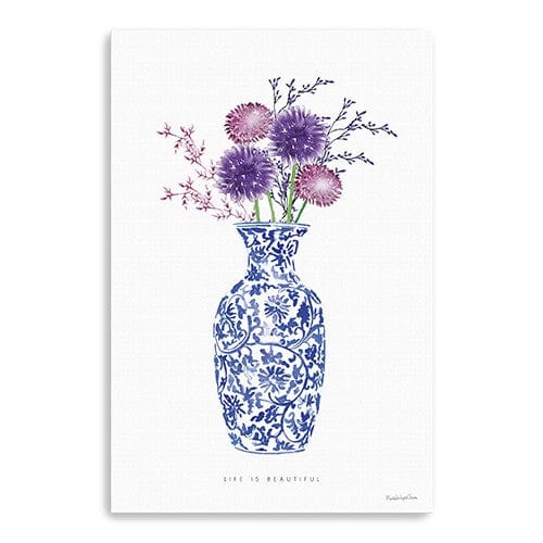 36" x 24" Blue and White Life Floral Vase Canvas Wall Art - Homeroots