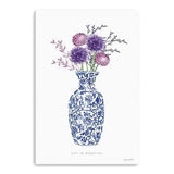 48" x 32" Blue and White Life Floral Vase Canvas Wall Art - Homeroots