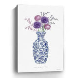 48" x 32" Blue and White Life Floral Vase Canvas Wall Art - Homeroots