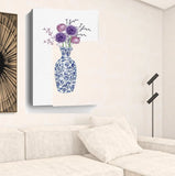 48" x 32" Blue and White Life Floral Vase Canvas Wall Art - Homeroots