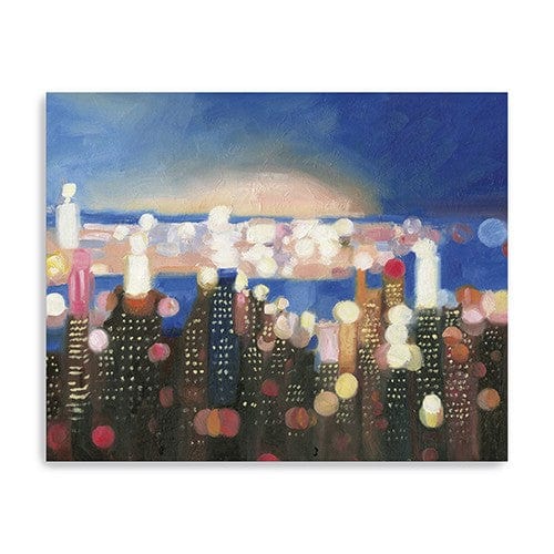 20" x 16" Watercolor City Lights on the Horizon Canvas Wall Art - Homeroots