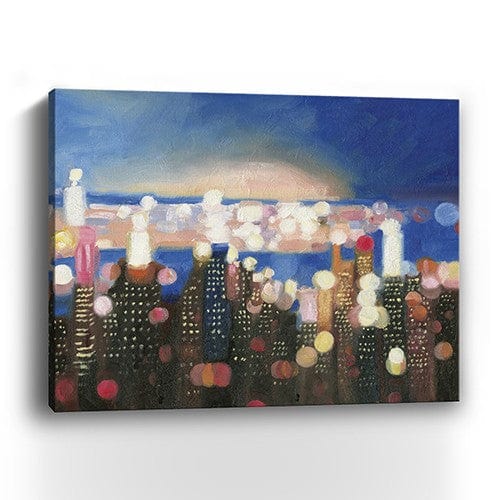 30" x 24" Watercolor City Lights on the Horizon Canvas Wall Art - Homeroots