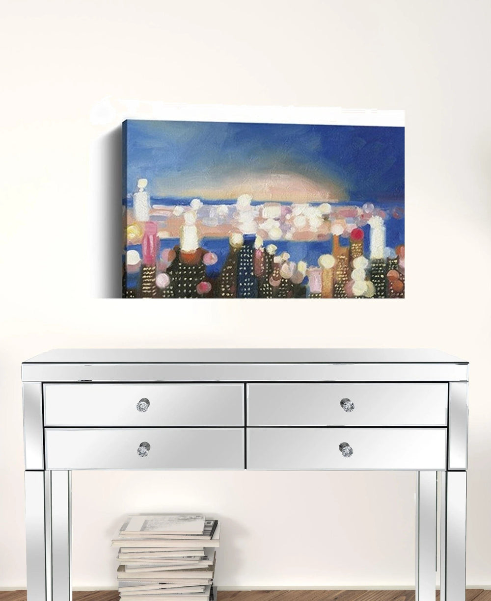 30" x 24" Watercolor City Lights on the Horizon Canvas Wall Art - Homeroots