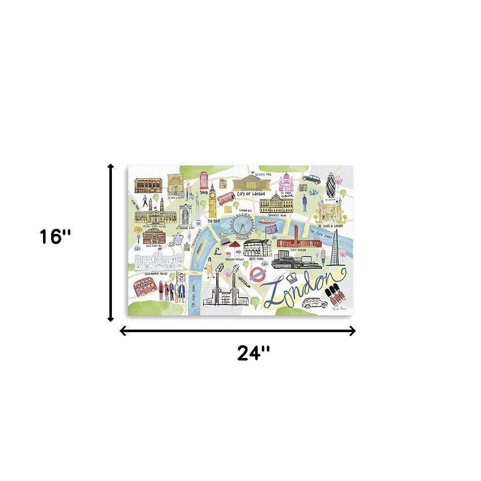 Fun Illustrated London Map Unframed Print Wall Art - Homeroots - Flyclothing LLC