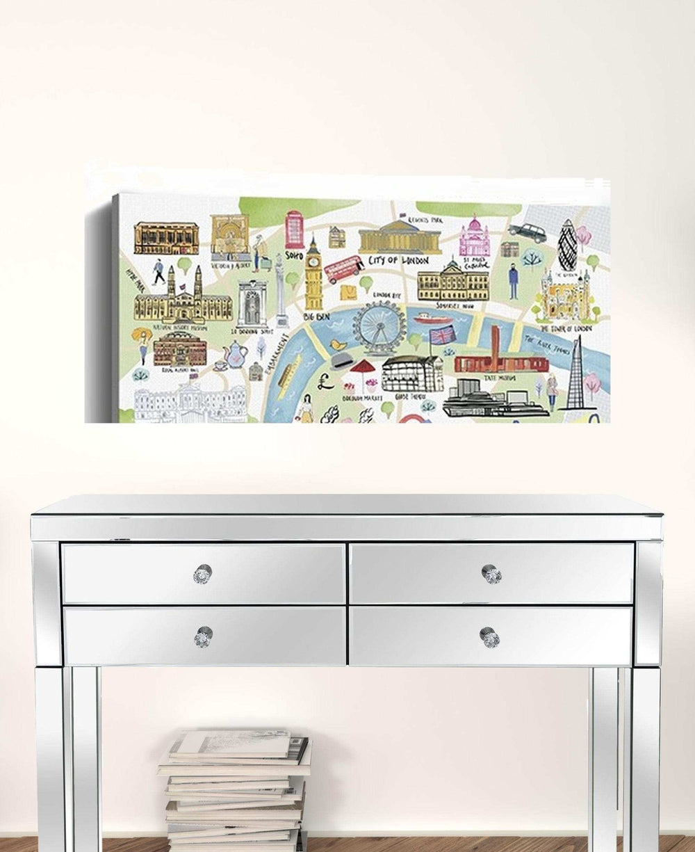 Fun Illustrated London Map Unframed Print Wall Art - Homeroots - Flyclothing LLC