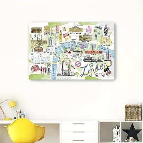 Fun Illustrated London Map Unframed Print Wall Art - Homeroots - Flyclothing LLC