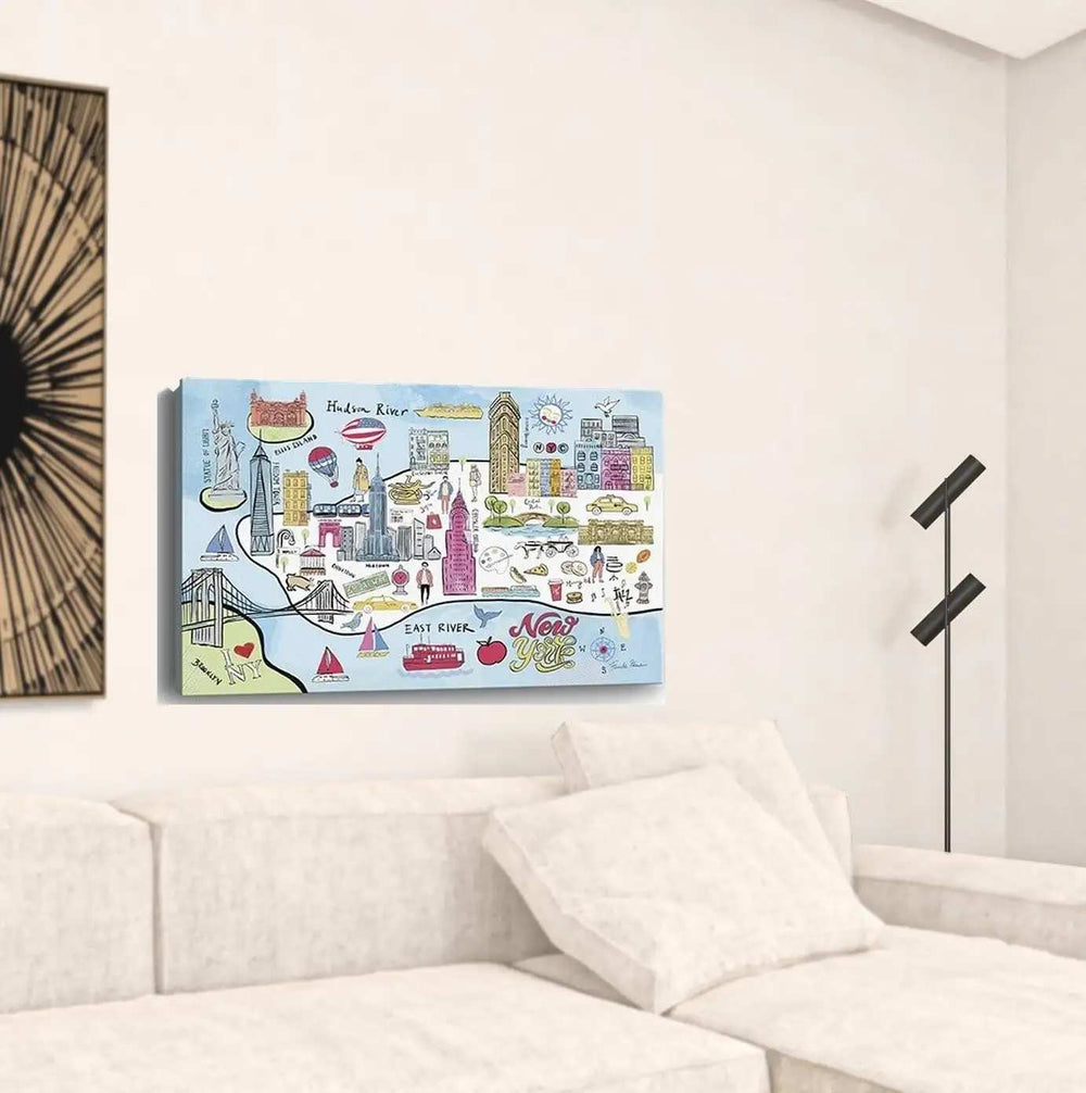 Fun Illustrated Nyc Map Unframed Print Wall Art - Homeroots - Flyclothing LLC