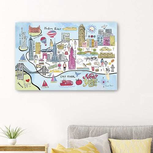 Fun Illustrated Nyc Map Unframed Print Wall Art - Homeroots - Flyclothing LLC