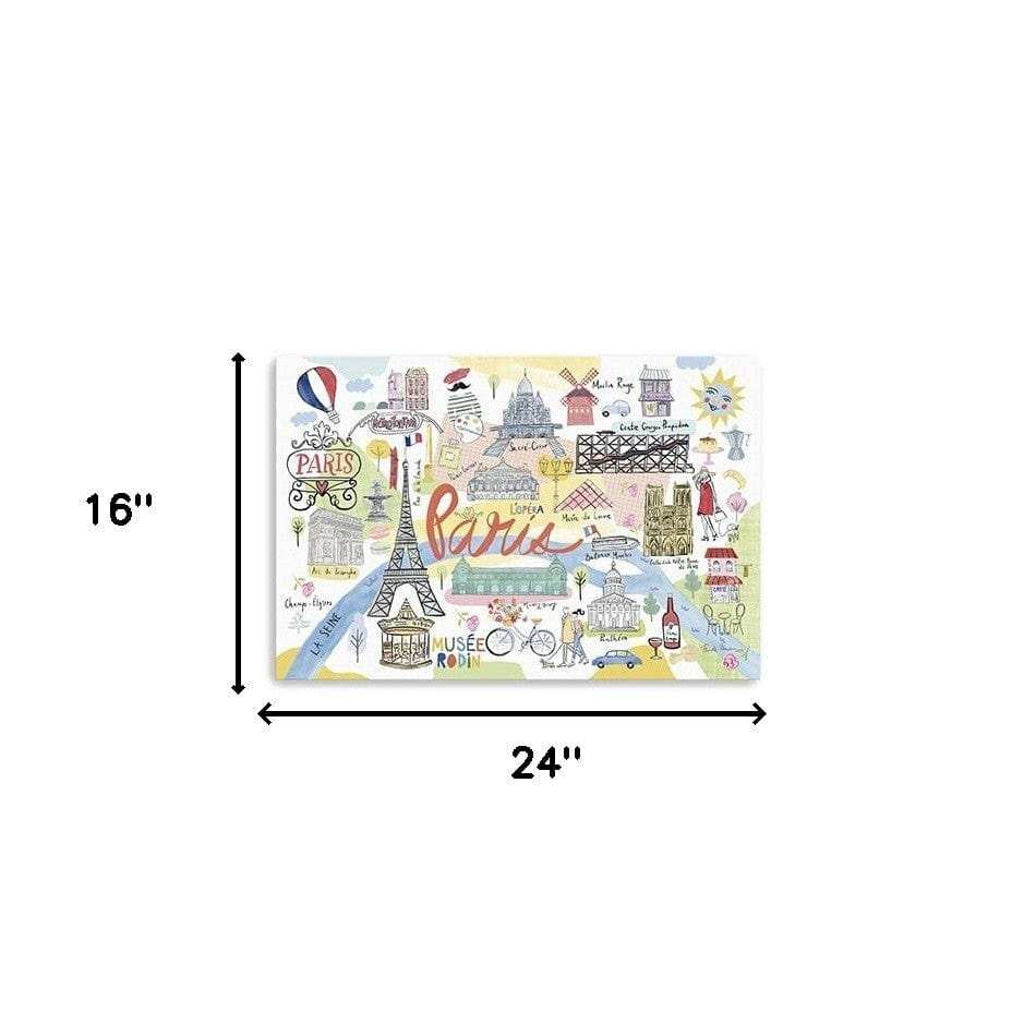 Fun Illustrated Paris Map Unframed Print Wall Art - Homeroots - Flyclothing LLC
