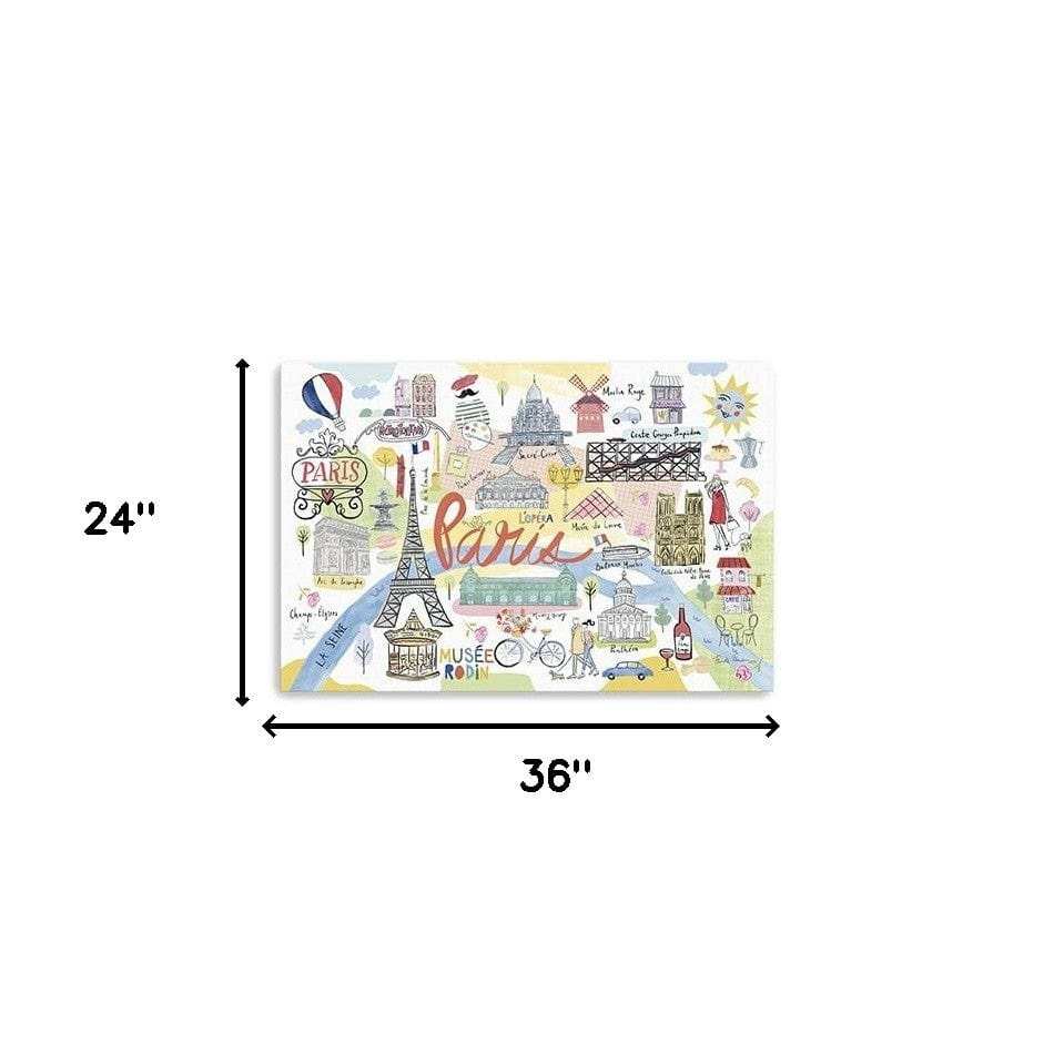 Fun Illustrated Paris Map Unframed Print Wall Art - Homeroots - Flyclothing LLC