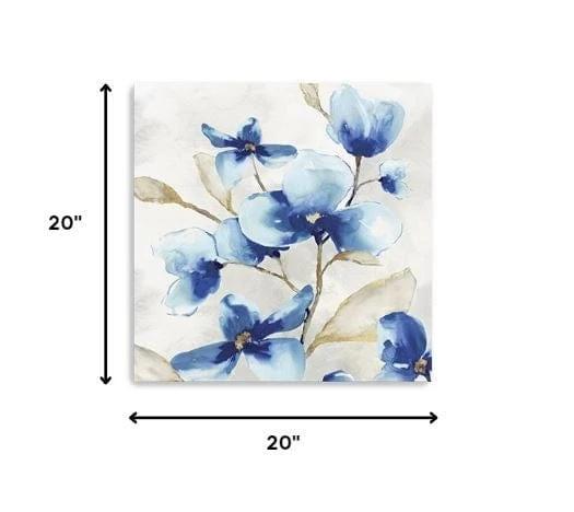 20" x 20" Watercolor Shades of Blue Floral Canvas Wall Art - Homeroots