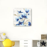 30" x 30" Watercolor Shades of Blue Floral Canvas Wall Art - Homeroots