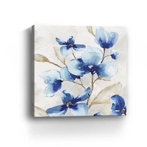 40" x 40" Watercolor Shades of Blue Floral Canvas Wall Art - Homeroots