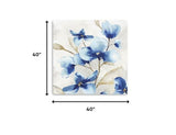 40" x 40" Watercolor Shades of Blue Floral Canvas Wall Art - Homeroots