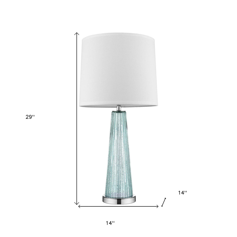 29" Aqua Glass Buffet Lamp With Off White Empire Shade - Homeroots