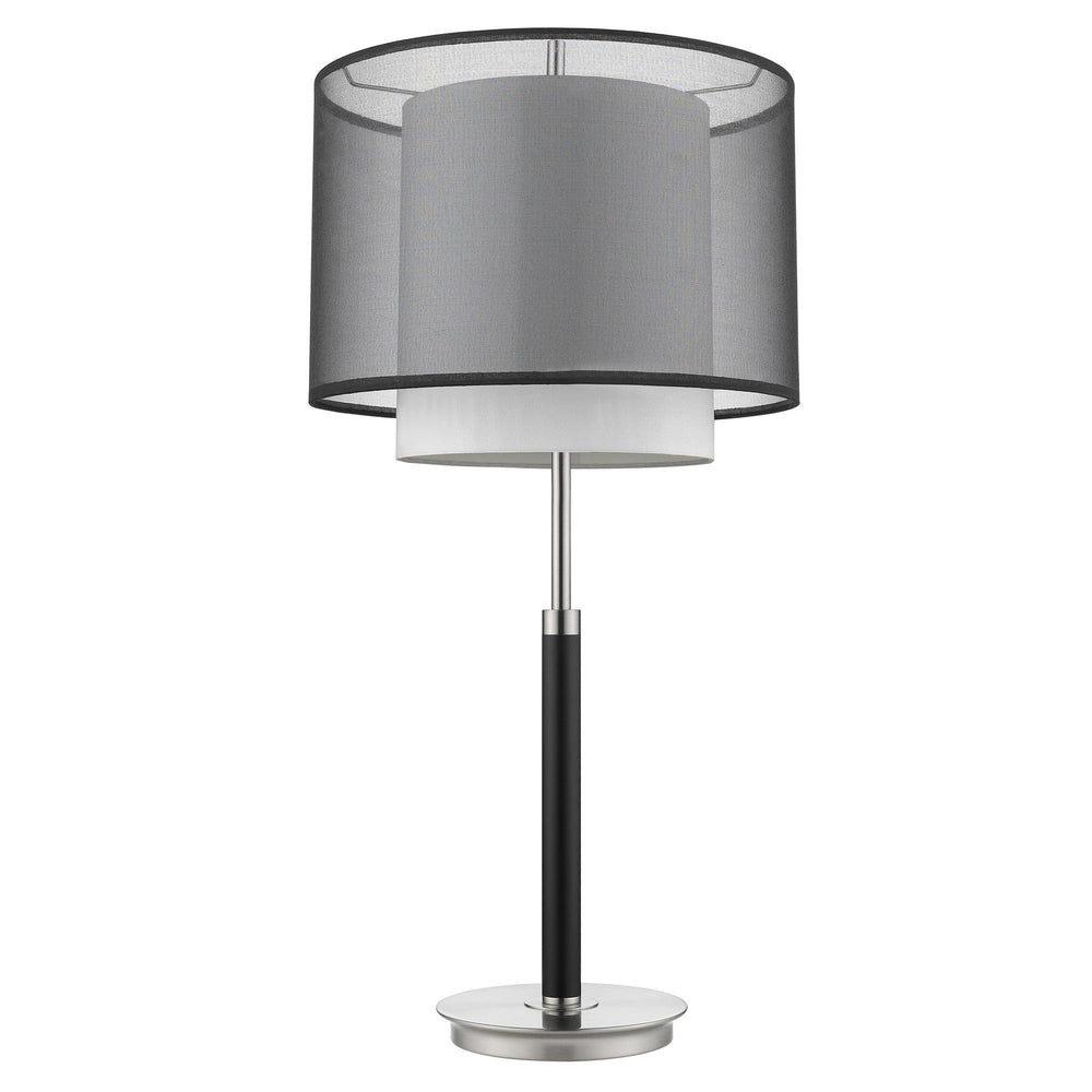 32" Black and Silver Metal Column Lamp With Black and White Drum Shade - Homeroots - Flyclothing LLC