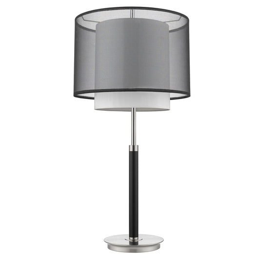 32" Black and Silver Metal Column Lamp With Black and White Drum Shade - Homeroots