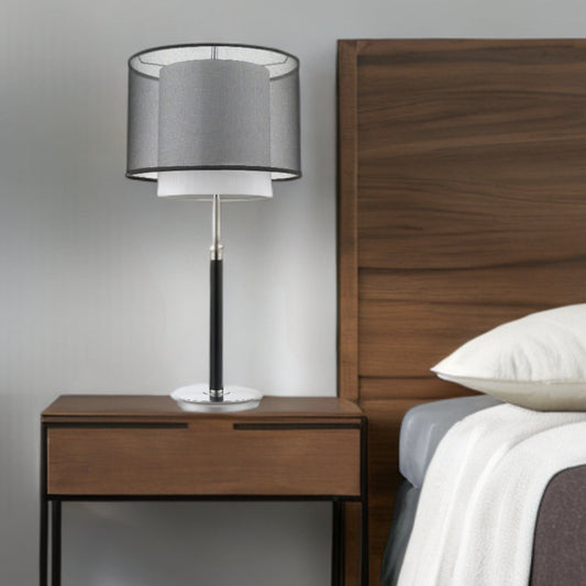 32" Black and Silver Metal Column Lamp With Black and White Drum Shade - Homeroots