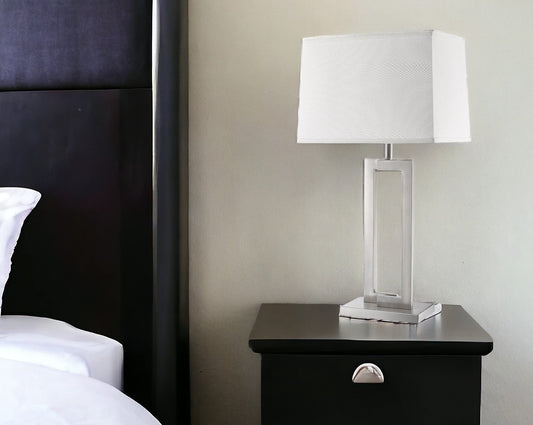 30" Silver Metal Table Lamp With White Rectangular Shade - Homeroots