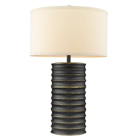 29" Black Metal Column Lamp With Off White Drum Shade - Homeroots