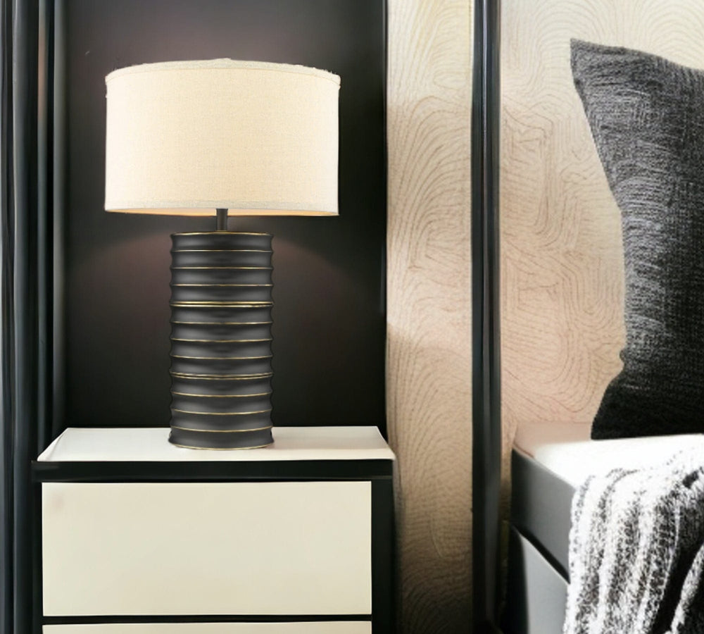 29" Black Metal Column Lamp With Off White Drum Shade - Homeroots - Flyclothing LLC