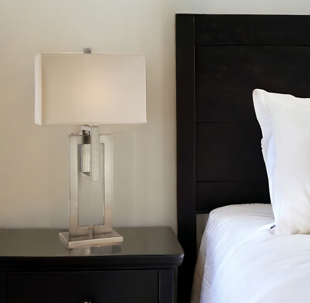 36" Nickel Iron Geometric Table Lamp With Ivory Shade - Homeroots