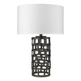26" Black Metal Column Table Lamp With White Drum Shade - Homeroots