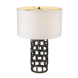 26" Black Metal Column Table Lamp With White Drum Shade - Homeroots