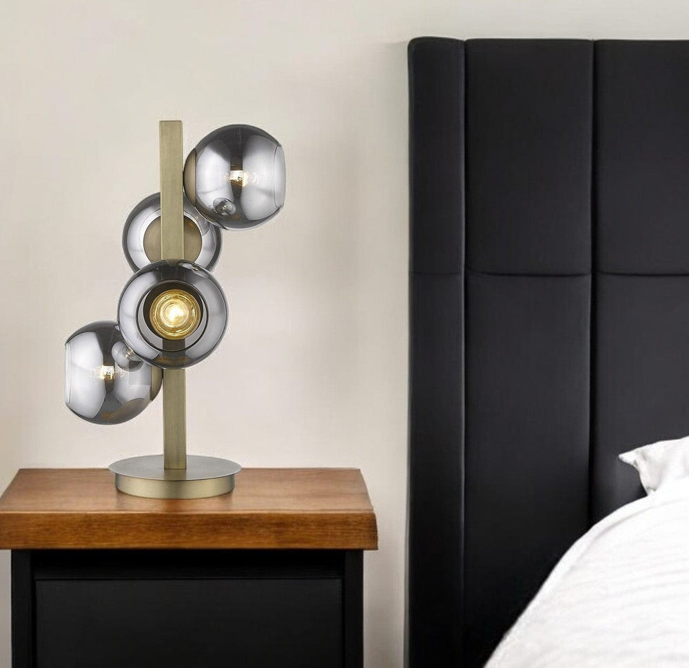 24" Brass Metal Four Light Novelty Table Lamp With Silver Metallic Globe Shades - Homeroots - Flyclothing LLC