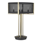 25" Brass Metal Four Light Geometric Table Lamp With Black Drum Shade - Homeroots