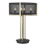 25" Brass Metal Four Light Geometric Table Lamp With Black Drum Shade - Homeroots