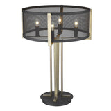 25" Brass Metal Four Light Geometric Table Lamp With Black Drum Shade - Homeroots