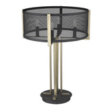 25" Brass Metal Four Light Geometric Table Lamp With Black Drum Shade - Homeroots
