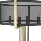 25" Brass Metal Four Light Geometric Table Lamp With Black Drum Shade - Homeroots