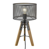 20" Brown Solid Wood Tripod Table Lamp With Black Drum Shade - Homeroots