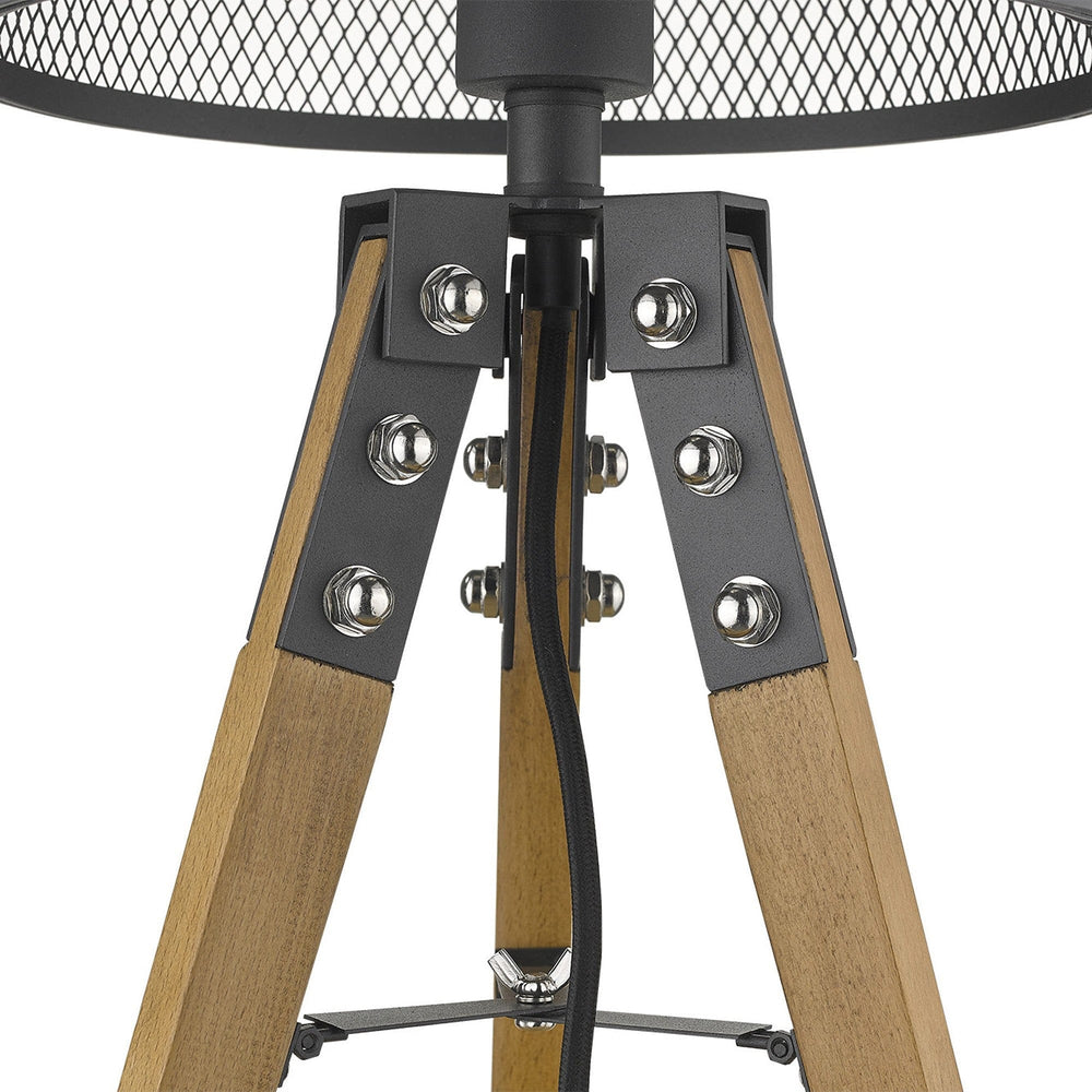 20" Brown Solid Wood Tripod Table Lamp With Black Drum Shade - Homeroots
