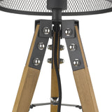 20" Brown Solid Wood Tripod Table Lamp With Black Drum Shade - Homeroots