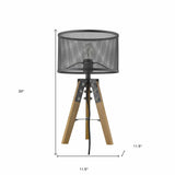 20" Brown Solid Wood Tripod Table Lamp With Black Drum Shade - Homeroots