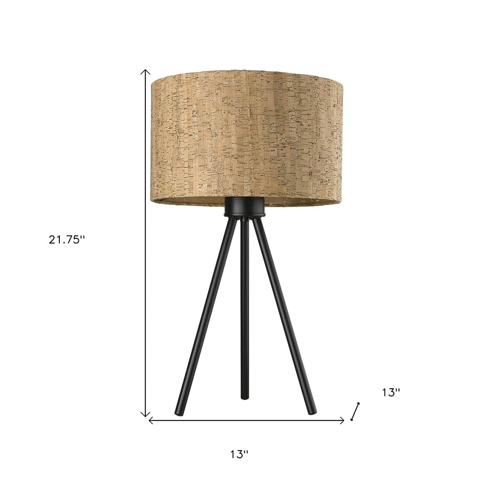 22" Black Metal Tripod Table Lamp With Beige Drum Shade - Homeroots