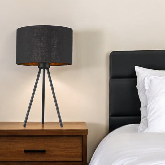 22" Black Metal Tripod Table Lamp With Black Drum Shade - Homeroots